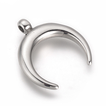 Honeyhandy 304 Stainless Steel Pendants, Double Horn/Crescent Moon, Stainless Steel Color, 28x24.5x5mm, Hole: 2.5mm