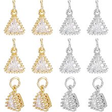 SUPERFINDINGS 12Pcs 2 Colors Brass Micro Pave Cubic Zirconia Charms 9x10mm Triangle Cubic Zirconia Charms Long-Lasting Plated Crystal Beads Pendants with Jump Ring for Jewelry Making DIY Craft