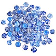 Arricraft Blue and White Printed Glass Cabochons, Half Round/Dome, Steel Blue, 20x6mm, 100pcs/box