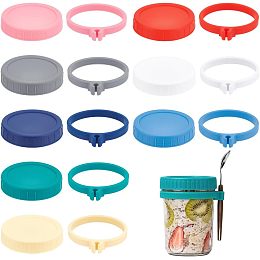 BENECREAT 8 Set Mason Jar Lids with Silicone Spoon Holders, 3.3inch Colorful PP Plastic Canning Cover Replacement Lids for Canning Jars