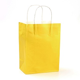 Honeyhandy Pure Color Kraft Paper Bags, Gift Bags, Shopping Bags, with Paper Twine Handles, Rectangle, Gold, 15x11x6cm