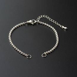 Honeyhandy 304 Stainless Steel Rolo Bracelet Making, with Brass Chain Extender, Silver, 6.50 inch(16.5cm)