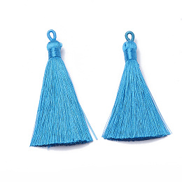 Honeyhandy Polyester Tassel Big Pendants Decoration, Dodger Blue, 80~90x8.5~9mm, Hole: 4x6mm