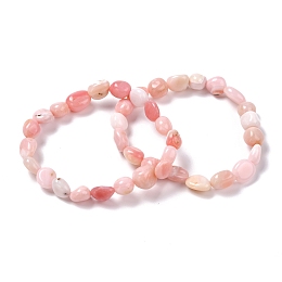 Honeyhandy Natural Pink Opal Beaded Stretch Bracelets, Tumbled Stone, Nuggets, Inner Diameter: 2 inch(5~5.2cm)