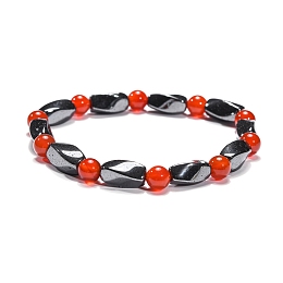 Honeyhandy Round Natural Carnelian(Dyed & Heated) Stretch Bracelets, with Non-Magnetic Synthetic Hematite Beads and Elastic Cord, 50mm