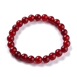 Honeyhandy Dyed Natural Jade Beads Stretch Bracelets, Round, Red, Inner Diameter: 2-1/4 inch(5.7cm), Bead: 8~8.5mm