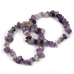 Honeyhandy Unisex Chip Natural Amethyst Beaded Stretch Bracelets, Inner Diameter: 1-3/4~2 inch(4.5~5cm)