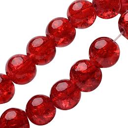 NBEADS 20 Strands(About 100pcs/strand) 8mm Red Spray Painted Crackle Glass Beads Round Split Tiny Loose Beads for Bracelet Jewelry Making