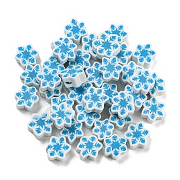 Handmade Polymer Clay Beads, Snowflake, Deep Sky Blue, 8.5x9.5x4mm, Hole: 1.6mm