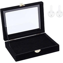 NBEADS Wood Pin Display Case Black, Velvet Pad Badge Display Case Brooch Glass Top Collection Display Case Table Top Display Case Jewelry Display Case for Collectibles, Home Organization