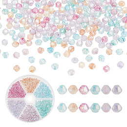 ARRICRAFT 1200Pcs 6 Colors Baking Painted Transparent Glass Beads Strands, Imitation Opalite, AB Color, Faceted, Bicone, Mixed Color, 3x2.5mm, Hole: 0.8mm, 200pcs/color