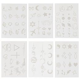 GORGECRAFT 6 Sheets 6 Styles Simple Temporary Tattoo Moon Tattoos Removable Body Stickers Paper Waterproof Planet Star Sun Heart Universe Theme Pattern Tats Suit for Arm Neck Birthday Party Favors