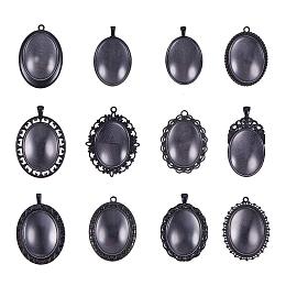 PandaHall Elite 12pcs 30x40mm Black Oval Alloy Blank Bezel Pendant Trays Settings, 12pcs Transparent Glass Cabochon for Jewelry Making DIY Findings