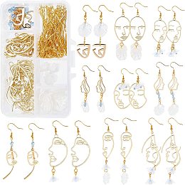 SUNNYCLUE 1 Box DIY Make 10 Pairs Face Abstract Design Earrings Making Kit Face Hand Earrings Hollow Geometric Woman Face Pattern Alloy Enamel Pendants Earrings Findings Making Kits, Gold