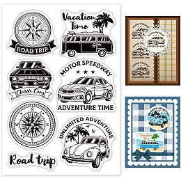 GLOBLELAND Vintage Classic Car Silicone Clear Stamp Retro Compass Transparent Silicone Stamp Bear Rubber Stamp for Scrapbook Journal Card Making 4.3 x 6.3 Inch