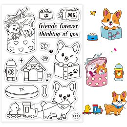 GLOBLELAND Corgi Silicone Clear Stamps Dog Pet Supplies Transparent Stamps for Birthday Easter Holiday Cards Making DIY Scrapbooking Photo Album Decoration Paper Craft