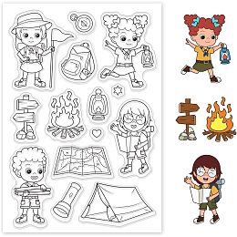 GLOBLELAND Kids Adventure Silicone Clear Stamp Camp and Signpost Transparent Silicone Stamp Map and Tent Rubber Stamp for Scrapbook Journal Card Making