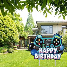 FINGERINSPIRE Happy Birthday Party Yard Signs Decorations for Blue Gaming Theme Birthday Lawn Signs Party Supplies Game Controller Birthday Yard Decoration for Outdoor(13.3x10.2inch)