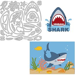 BENECREAT Ocean Shark Pattern Metal Die Cuts, Wave/Puffer Fish/Coral/Water Plant Carbon Steel Cutting Dies Stencils 5.2x5 Inch for DIY Crafts Scrapbook Album Paper Card Embossing, 0.8mm Thick