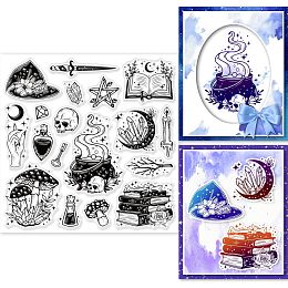 GLOBLELAND Magic Witchcrafts Clear Stamps for DIY Scrapbooking Witch Book Hat Silicone Stamp Seals 15x15cm Transparent Cards Making Photo Album Journal Home Decoration, DIY-WH0372-0013-US19