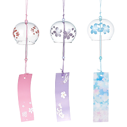 BENECREAT 3pcs Japanese Wind Chimes Pink Blue Light Purple Flower Wind Bells Handmade Glass Pendants for Wedding Festival Gift, Garden Window Outdoor or Indoor Home Decors