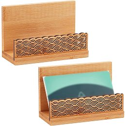 OLYCRAFT 2pcs Bamboo Wood Business Card Holder Natural Bamboo Cards Case Bamboo Wood Desktop Business Card Holder for Desktop Wooden Name Card Stand -3.9x1.7x2.5 inch