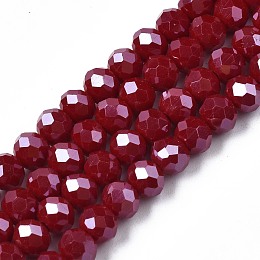 Honeyhandy Electroplate Glass Beads Strands, Pearl Luster Plated, Faceted, Rondelle, Dark Red, 3x2mm, Hole: 0.8mm, about 165~169pcs/strand, 15~16 inch(38~40cm)