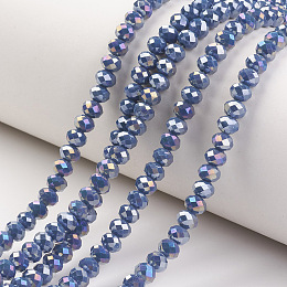 Electroplate Glass Beads Strands, Opaque Solid Color, AB Color Plated, Faceted, Rondelle, Steel Blue, 3.5x3mm, Hole: 0.4mm, about 123~127pcs/strand, 13.7~14.1 inch(35~36cm)