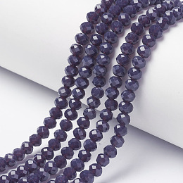 Honeyhandy Opaque Solid Color Glass Beads Strands, Faceted, Rondelle, DarkSlate Blue, 4x3mm, Hole: 0.4mm, about 123~127pcs/strand, 16.5~16.9 inch(42~43cm)