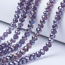 Honeyhandy Electroplate Glass Beads Strands, AB Color Plated, Faceted, Rondelle, Indigo, 4x3mm, Hole: 0.4mm, about 123~127pcs/strand, 16.5~16.9 inch(42~43cm)