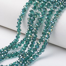 ARRICRAFT Electroplate Transparent Glass Beads Strands, Half Green Plated, Faceted, Rondelle, Dark Turquoise, 8x6mm, Hole: 1mm, about 72pcs/strand, 16.14 inches(41cm)