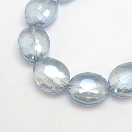 Honeyhandy Faceted Electroplate Crystal Glass Oval Beads Strands, Rainbow Color Plated, Light Blue, 20x16x8mm, Hole: 1mm, about 35pcs/strand, 27.5 inch