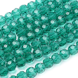 Honeyhandy Glass Beads Strands, Faceted, Round, Teal, 6mm, Hole: 1mm, about 98~100pcs/strand, 21.5 inch