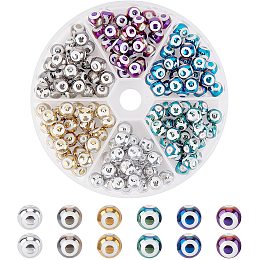 NBEADS 144 Pcs Evil Eye Beads, 6 Colors 8x7.5mm Round Glass Spacer Blue Eyes Beads Electroplate Pattern Beads for DIY Bracelets Necklace Jewelry Making, 1.2mm Hole