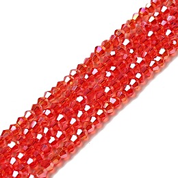 Honeyhandy Glass Beads Strands, AB Color Plated, Faceted, Bicone, Red, 2x3mm, Hole: 0.5mm, about 200pcs/strand, 16.5 inch