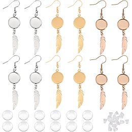 CHGCRAFT 6Pairs 3Colors Earrings Wire Hooks Blanks DIY Earring Making Kits Including Round Transparent Glass Cabochons and Plastic Ear Nuts for DIY Craft Jewelry Making Supplies, Mixed Color