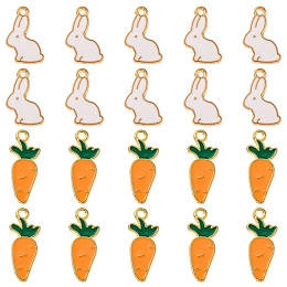 20Pcs 2 Style Alloy Enamel Pendants, Cadmium Free & Lead Free, Light Gold, Rabbit & Carrot, Mixed Color, 17~22x9~11x1.5mm, Hole: 1.4~1.6mm, 10pcs/style