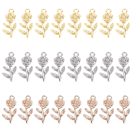 DICOSMETIC 24Pcs 3 Colors Rose Flower Charms Golden and Rose Gold Flower Pendants Textured Vintage 3D Rose Charms Brass Charms for Jewelry Making Crafts Valentine's Day Gift, Hole: 1.5mm