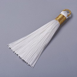 Honeyhandy Polyester Tassel Pendants, White, 80~83x7~8mm, Hole: 5~7mm