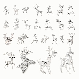 50Pcs 25 Styles Tibetan Style Alloy Pendants, Christmas Reindeer/Stag Pendants, Antique Silver, 13.5~49.7x7~44.5x1~8mm, Hole: 1~4mm, 2pcs/style