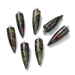 Honeyhandy Natural Dragon Blood Pendants, with Platinum Brass Findings, Bullet, 32~35x10~11mm, Hole: 7X3mm