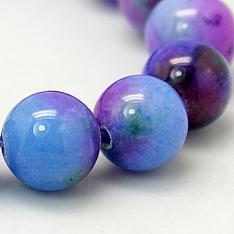 Honeyhandy Jade Beads Strands, Natural White Jade, Dyed, Round, Colorful, 6mm, Hole: 1mm, about 69pcs/strand, 15.7 inch