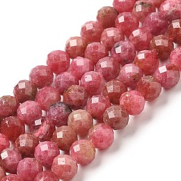 Honeyhandy Natural Rhodonite Beads Strands, Round, Faceted, Grade AA, 6mm, Hole: 0.9mm, about 69pcs/strand, 15.55~15.75''(39.5~40cm)