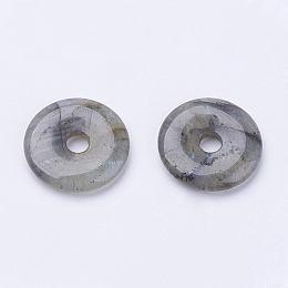 Honeyhandy Natural Labradorite Pendants, Donut/Pi Disc, Donut Width: 11~12mm, 28~30x5~6mm, Hole: 6mm