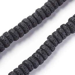 Honeyhandy Natural Lava Rock Beads Strands, Dyed, Flat Round/Disc, Black, 8~8.5x3~4mm, Hole: 2mm, about 62 pcs/Strand, 7.87 inch(20 cm)