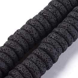 Honeyhandy Natural Lava Rock Beads Strands, Dyed, Flat Round/Disc, Black, 15~16x5~6mm, Hole: 2mm, about 34 pcs/Strand, 7.80''(19.8 cm)