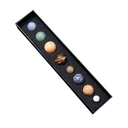 Honeyhandy Natural Gemstone Eight Planets of the Solar System Display Decorations, Round Ball Energy Stone Gift, Box: 230x50x30mm, Beads: 12~25mm, 8pcs/box