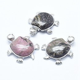 Honeyhandy Natural Rhodonite Pendant, with Alloy Findings, Tortoise, Platinum, 38x30.5x8.2mm, Hole: 3x4.5mm