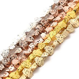 Electroplated Natural Lava Rock Beads Strands, Hexagon, Mixed Color, 5.5x6.5x3mm, Hole: 1mm, about 67~70pcs/strand, 14.57~15.08 inch(37~38.3cm)