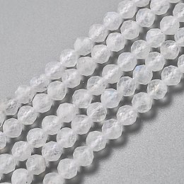 Honeyhandy Natural Rainbow Moonstone Beads Strands, Faceted, Round, 4mm, Hole: 0.7mm, about 95pcs/strand, 15.35 inch(39cm)